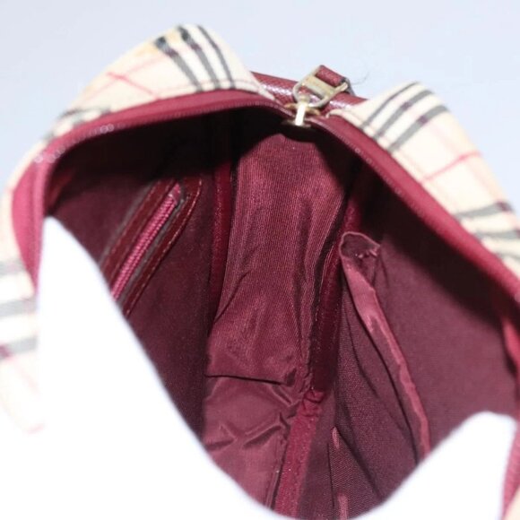 BURBERRY Nova Check Shoulder Bag Canvas Beige Red Auth 112999 - Picture 10 of 16